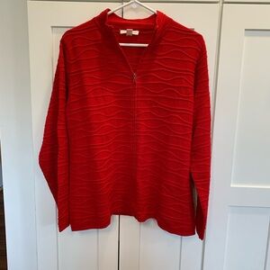 Coldwater Creek Full Zip Sweater Womens 1X Red EUC Wave Textured